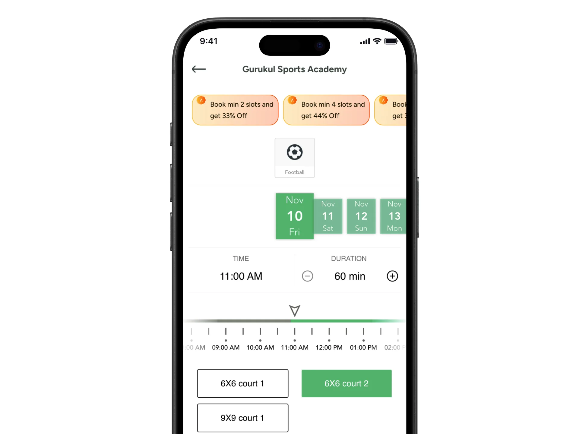 The existing slot selection — users had to mentally calculate end time and duration
